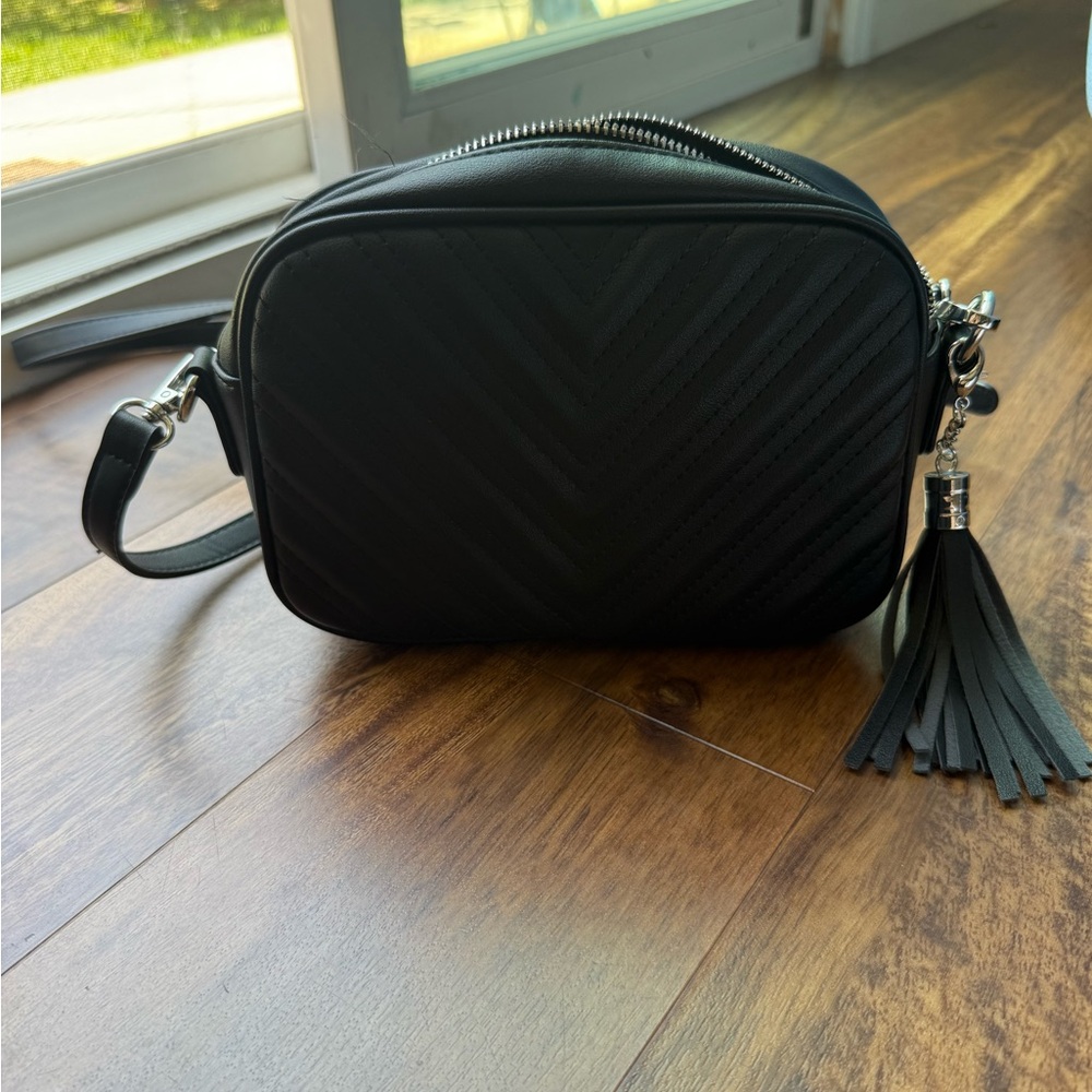 Lola Mae Quilted Black Crossbody Bag with Tassel